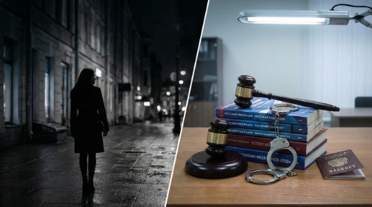 Ночные улицы и юридические книги с молотком судьи
